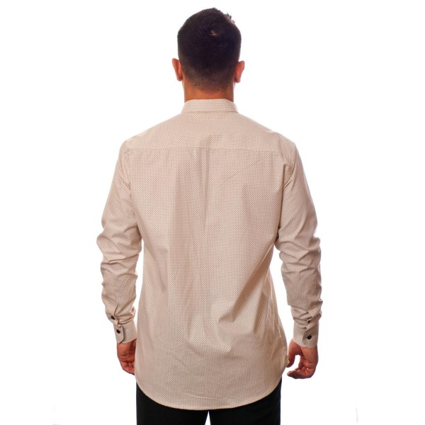 Camisa masculina de bolinha manga longa, bege