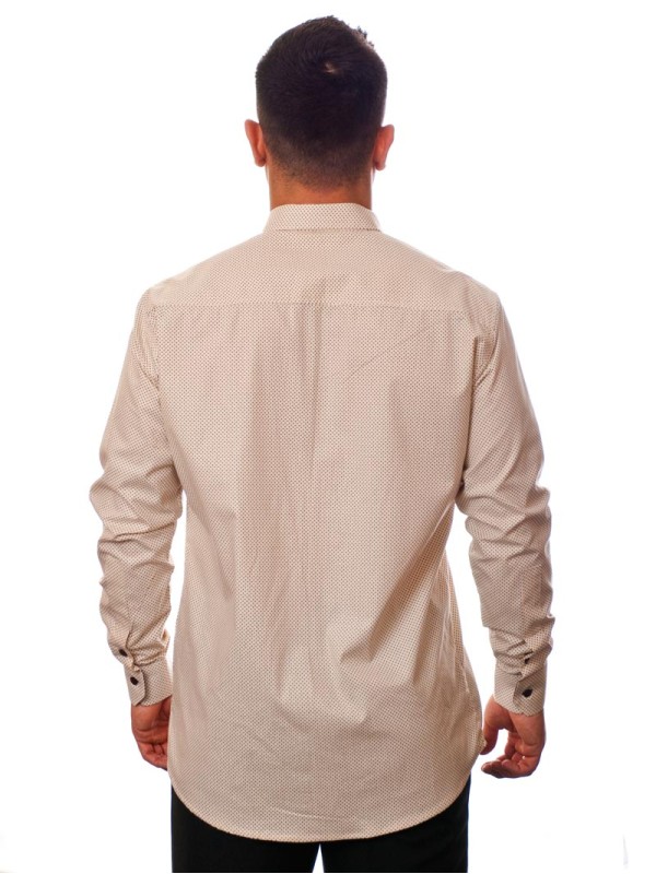 Camisa masculina de bolinha manga longa, bege Camisa masculina de bolinha manga longa, bege