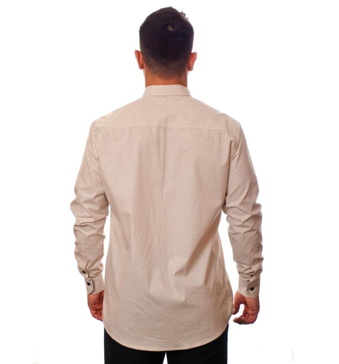 Camisa masculina de bolinha manga longa, bege