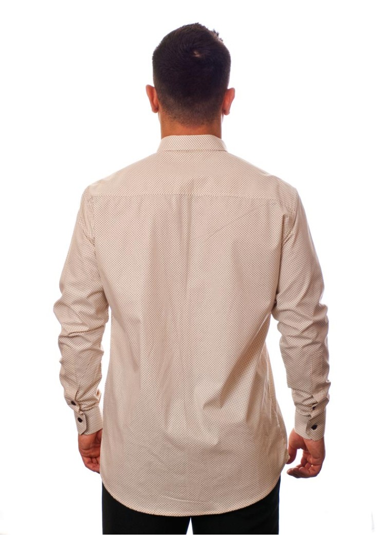 Camisa masculina de bolinha manga longa, bege