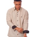 Camisa masculina de bolinha manga longa, bege