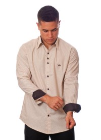 Camisa masculina de bolinha manga longa, bege