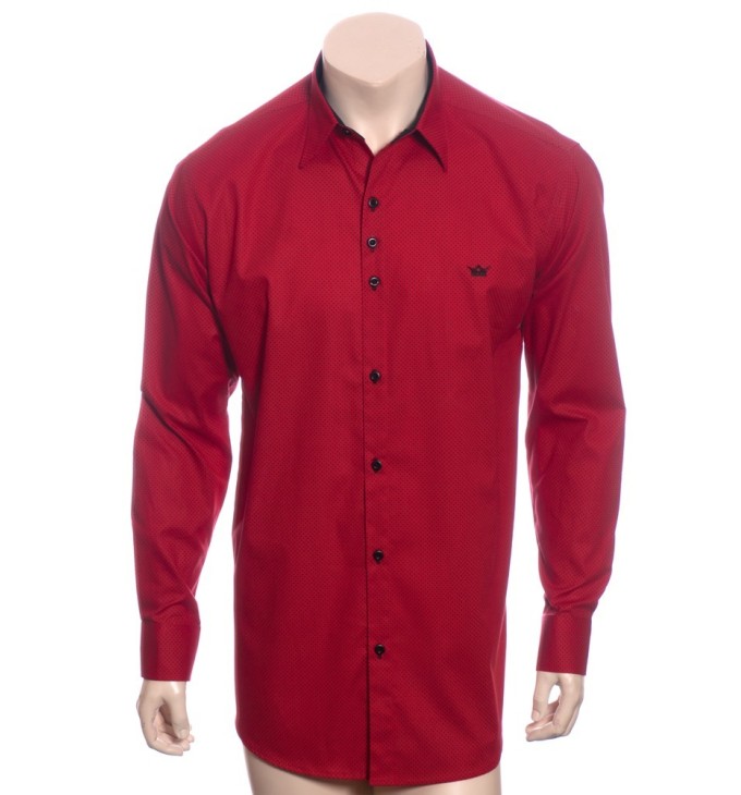 Camisa masculina de bolinha manga longa, vermelha Camisa masculina de bolinha manga longa, vermelha