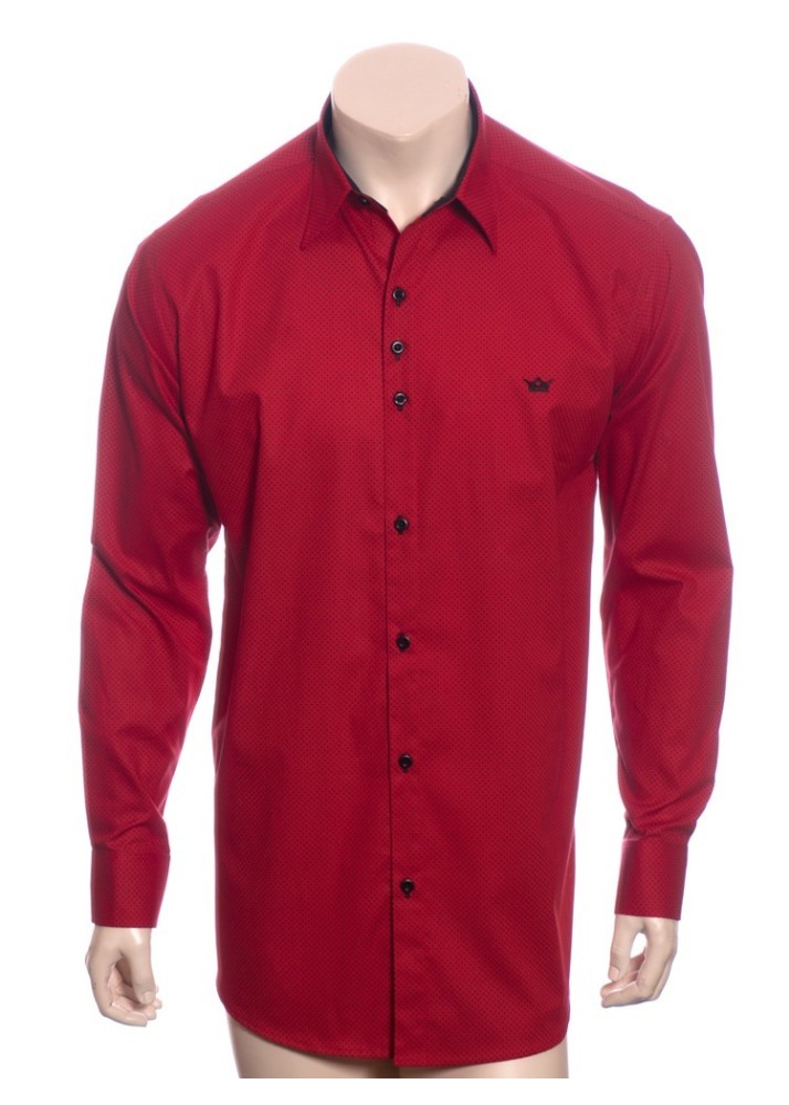 Camisa masculina de bolinha manga longa, vermelha
