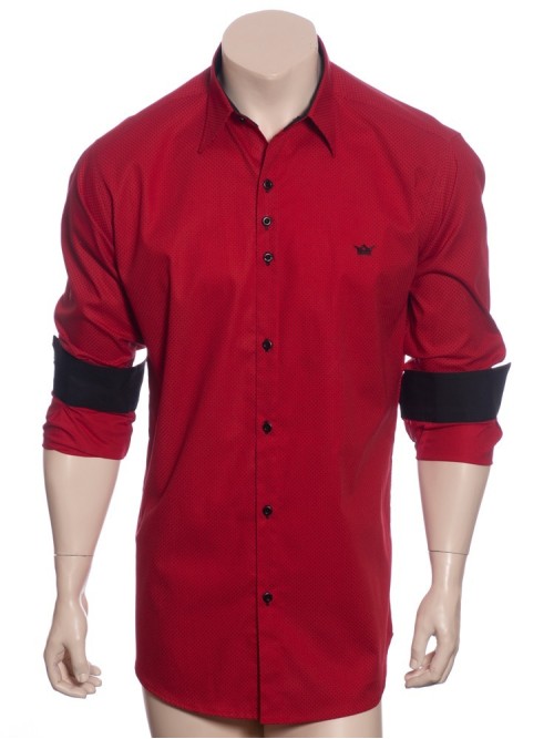Camisa masculina de bolinha manga longa, vermelha