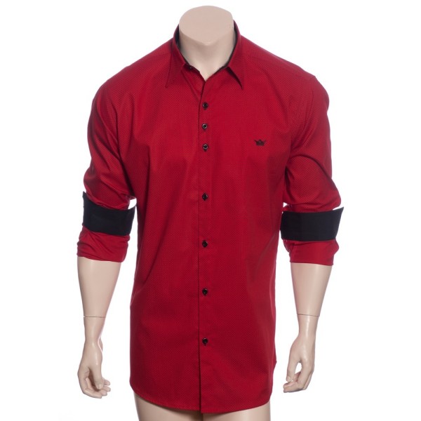 Camisa masculina de bolinha manga longa, vermelha