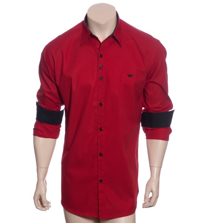 Camisa masculina de bolinha manga longa, vermelha Camisa masculina de bolinha manga longa, vermelha