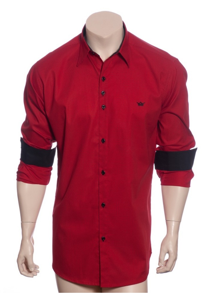 Camisa masculina de bolinha manga longa, vermelha