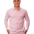 Camisa masculina listrada vinho manga longa de algodão