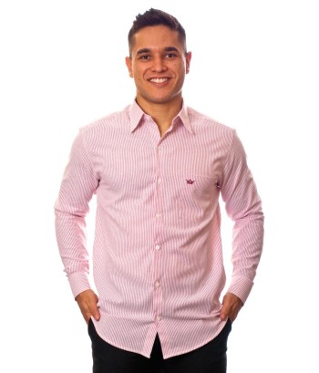 Camisa masculina listrada vinho manga longa de algodão