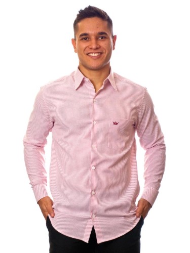 Camisa masculina listrada vinho manga longa de algodão