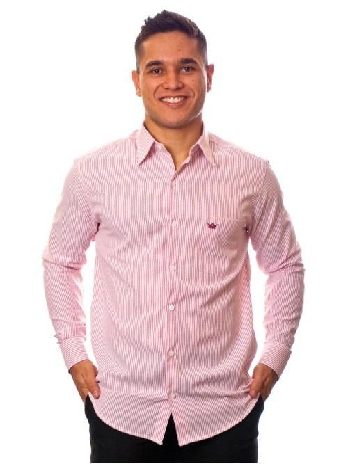 Camisa masculina listrada vinho manga longa de algodão Camisa masculina listrada vinho manga longa de algodão