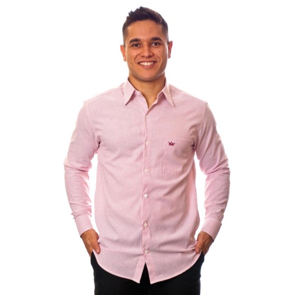 Camisa masculina listrada vinho manga longa de algodão