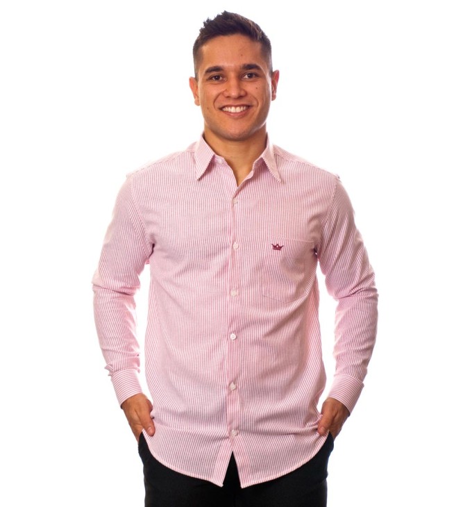 Camisa masculina listrada vinho manga longa de algodão Camisa masculina listrada vinho manga longa de algodão
