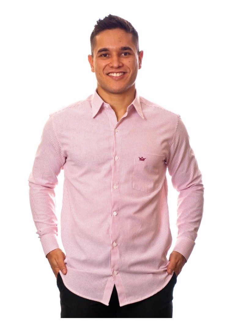 Camisa masculina listrada vinho manga longa de algodão