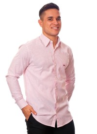 Camisa masculina listrada vinho manga longa de algodão