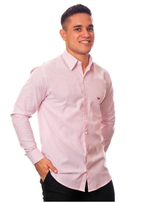 Camisa masculina listrada vinho manga longa de algodão Camisa masculina listrada vinho manga longa de algodão