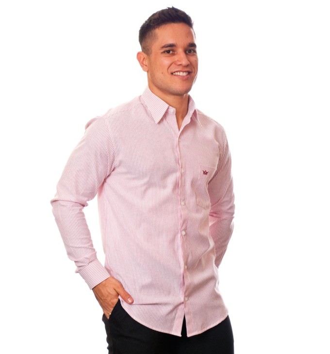 Camisa masculina listrada vinho manga longa de algodão Camisa masculina listrada vinho manga longa de algodão