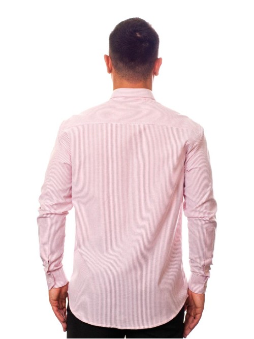 Camisa masculina listrada vinho manga longa de algodão