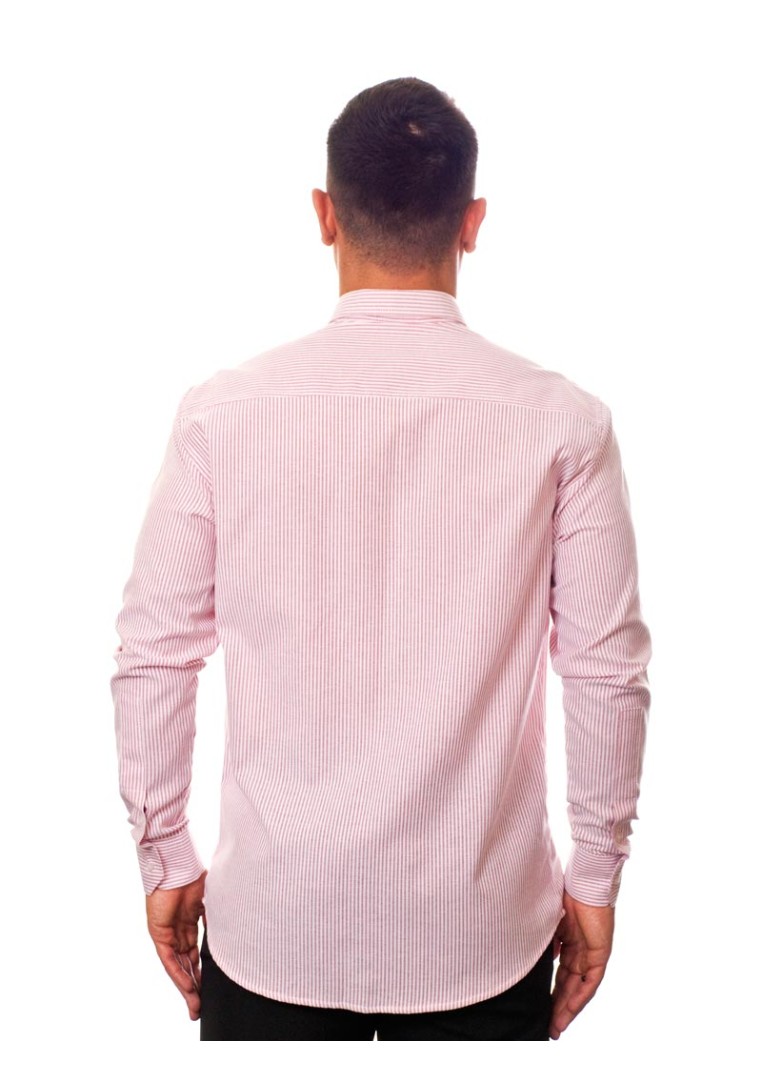 Camisa masculina listrada vinho manga longa de algodão