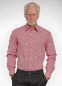 Camisa masculina listrada vermelha manga longa de algodão