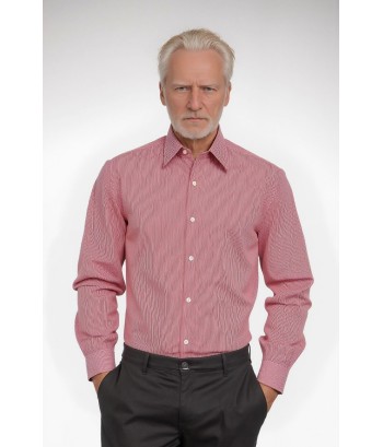 Camisa masculina listrada vermelha manga longa de algodão