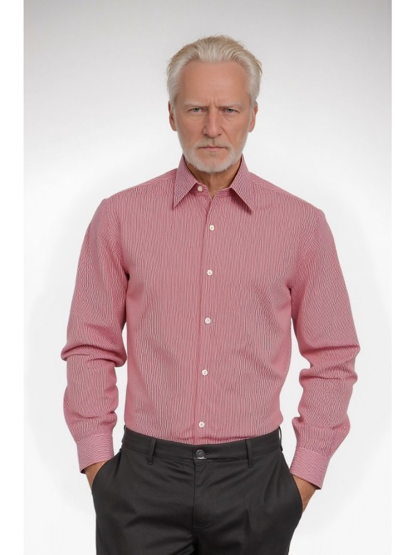 Camisa masculina listrada vermelha manga longa de algodão Camisa masculina listrada vermelha manga longa de algodão