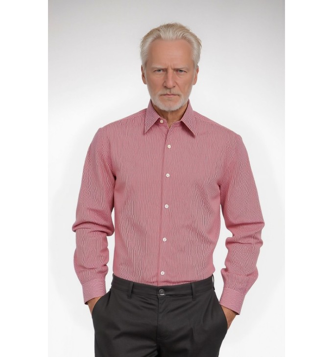 Camisa masculina listrada vermelha manga longa de algodão Camisa masculina listrada vermelha manga longa de algodão