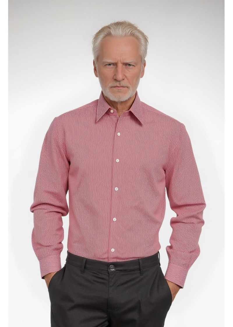 Camisa masculina listrada vermelha manga longa de algodão