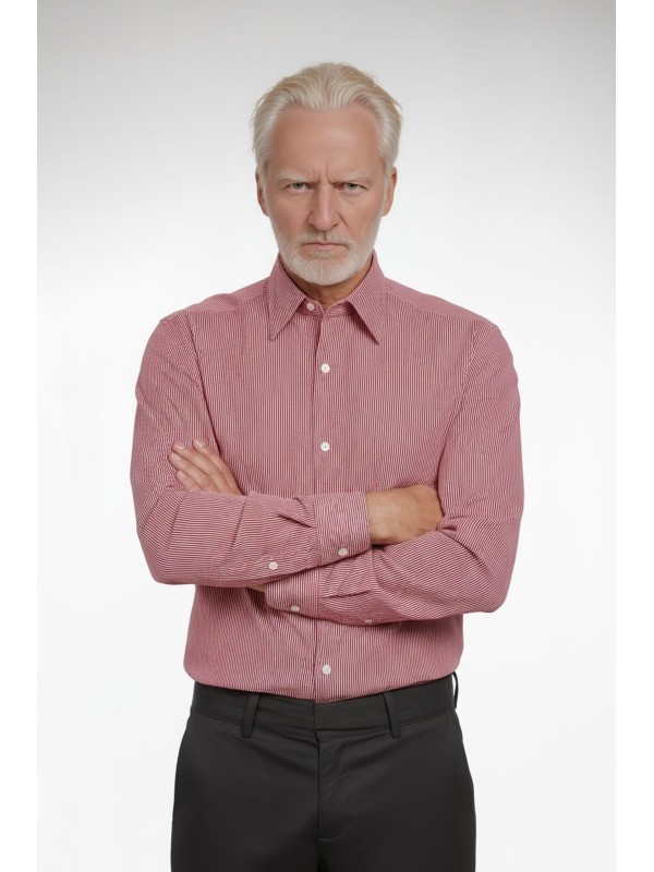 Camisa masculina listrada vermelha manga longa de algodão Camisa masculina listrada vermelha manga longa de algodão
