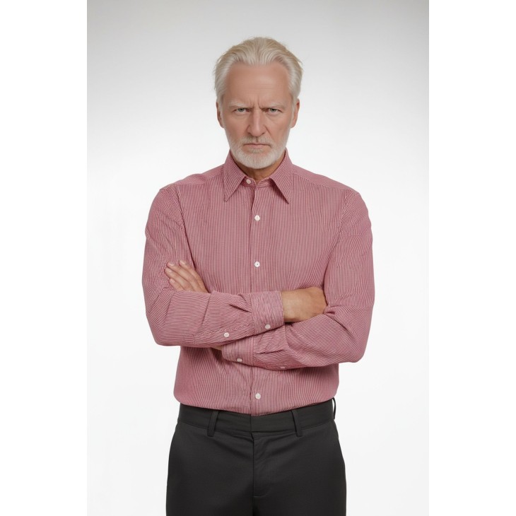 Camisa masculina listrada vermelha manga longa de algodão