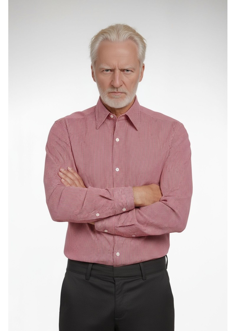 Camisa masculina listrada vermelha manga longa de algodão