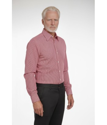 Camisa masculina listrada vermelha manga longa de algodão