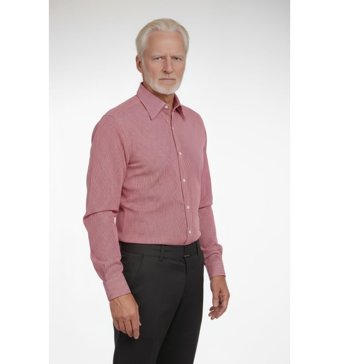 Camisa masculina listrada vermelha manga longa de algodão