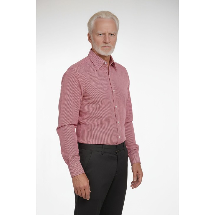 Camisa masculina listrada vermelha manga longa de algodão