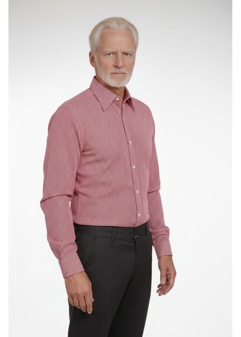 Camisa masculina listrada vermelha manga longa de algodão