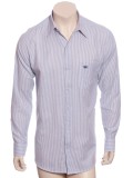 Camisa masculina listrada lilás de manga longa de algodão