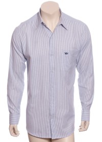 Camisa masculina listrada lilás de manga longa de algodão