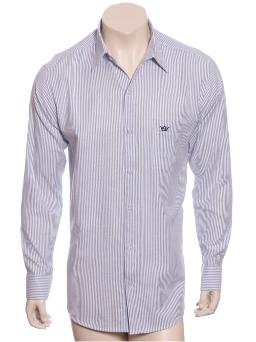 Camisa masculina listrada lilás de manga longa de algodão Camisa masculina listrada lilás de manga longa de algodão