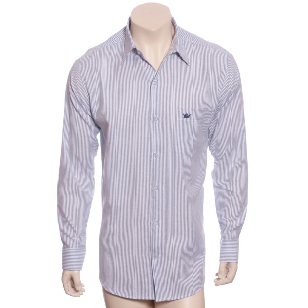 Camisa masculina listrada lilás de manga longa de algodão