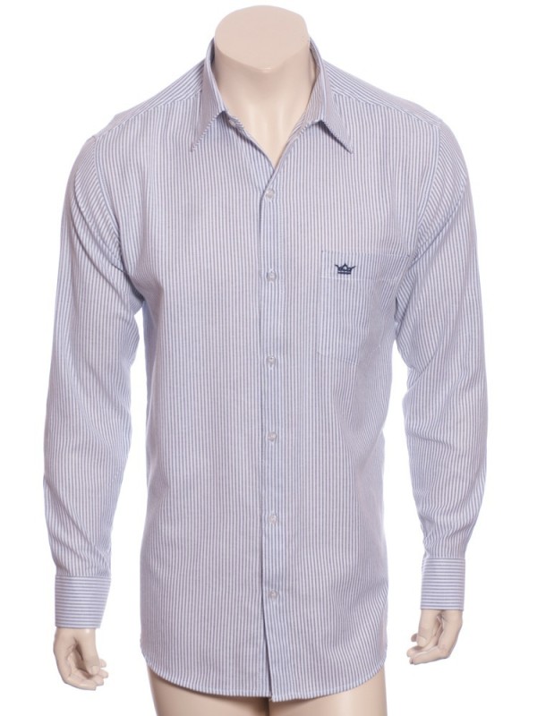 Camisa masculina listrada lilás de manga longa de algodão Camisa masculina listrada lilás de manga longa de algodão
