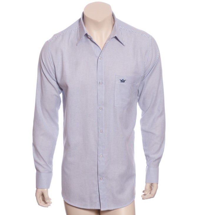 Camisa masculina listrada lilás de manga longa de algodão