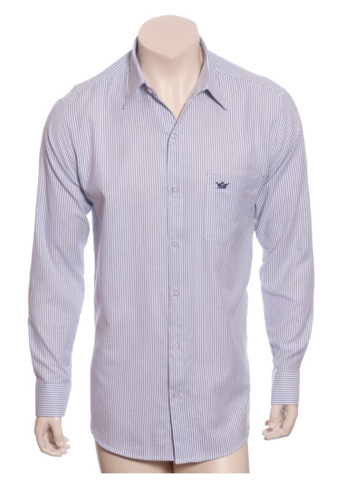 Camisa masculina listrada lilás de manga longa de algodão