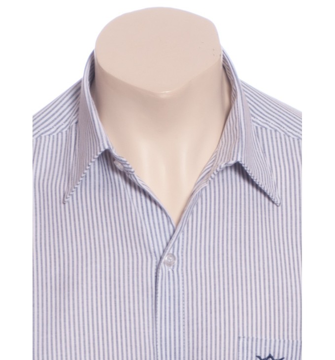 Camisa masculina listrada lilás de manga longa de algodão