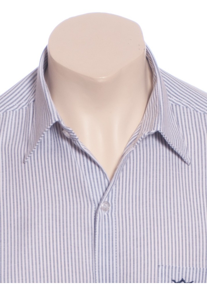 Camisa masculina listrada lilás de manga longa de algodão
