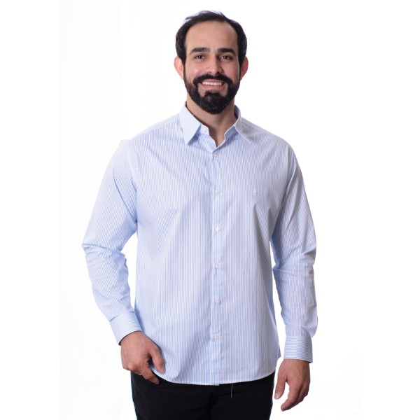 Camisa masculina listrada azul