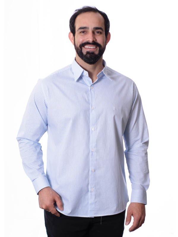 Camisa masculina listrada azul