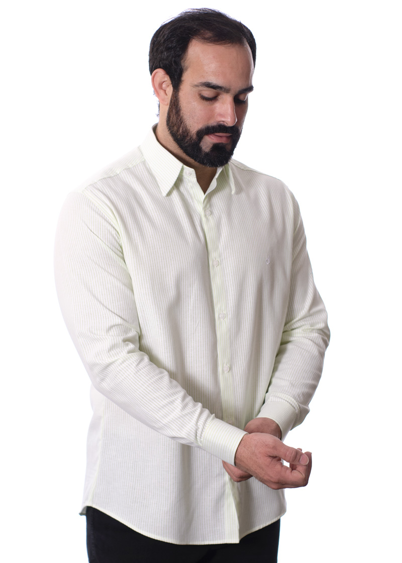 Camisa masculina listrada verde claro