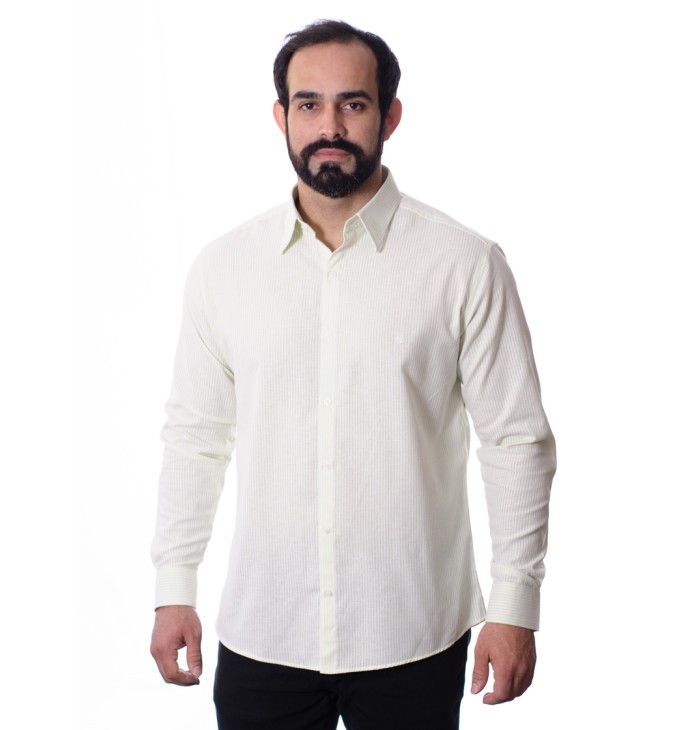 Camisa masculina listrada verde claro