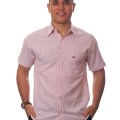 Camisa social masculina de algodão listrada vinho, manga curta